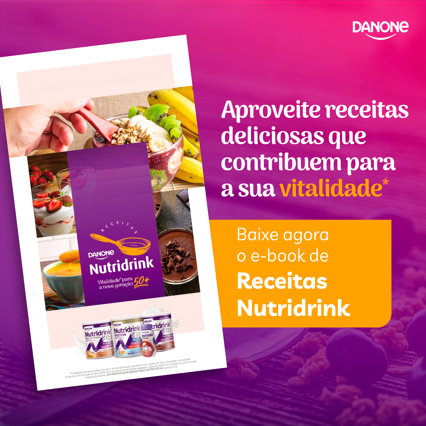 Aproveite receitas deliciosas que contribuem para a sua vitalidade* - Baixe Agora o e-book de Receitas Nutridrink
